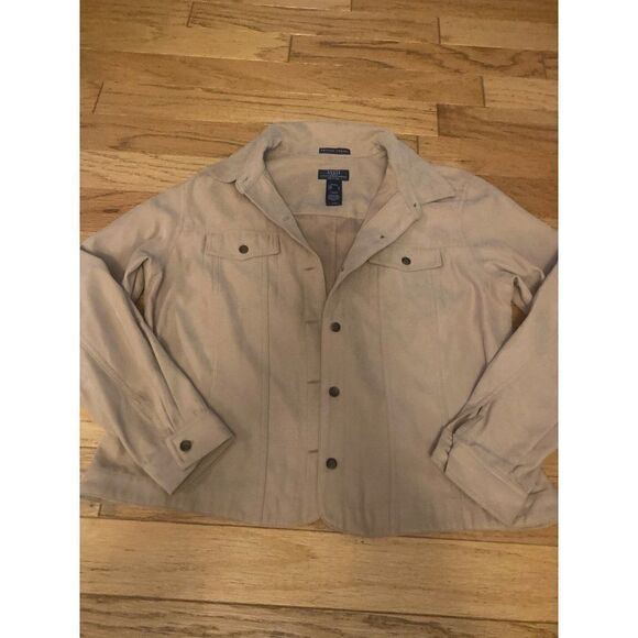 Crazy Horse, Liz Claiborne, tan button up long sleeve collared jacket size PL - Picture 1 of 8
